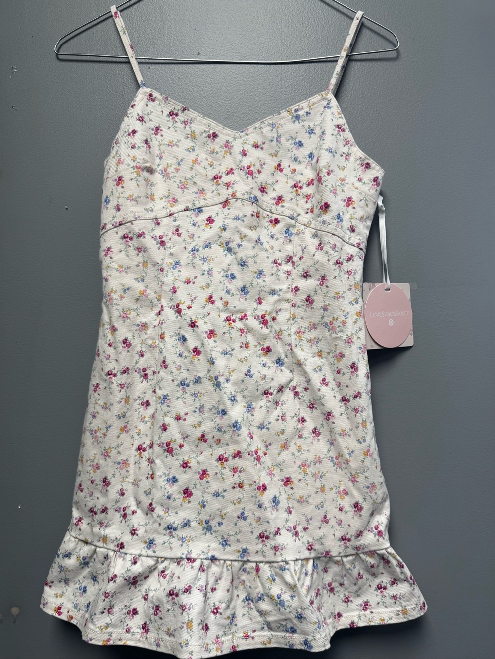 LoveShackFancy White Floral Slip Dress with Ruffle Hem youth size 12